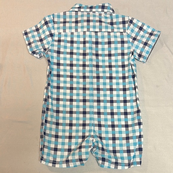 Free Planet - LIKE NEW - Turquoise and White Checkered Baby Romper - Picture 3 of 3